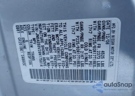 2009 Nissan Rogue Sl из США, поврежденный, VIN JN8AS58V29W175814